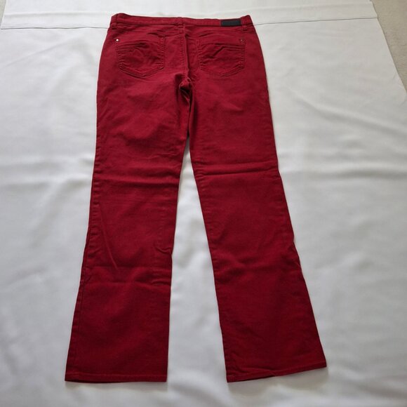 DKNY Red Burgundy Bootcut Jeans Sz 14 Zippered Grommet Pockets - Picture 6 of 12